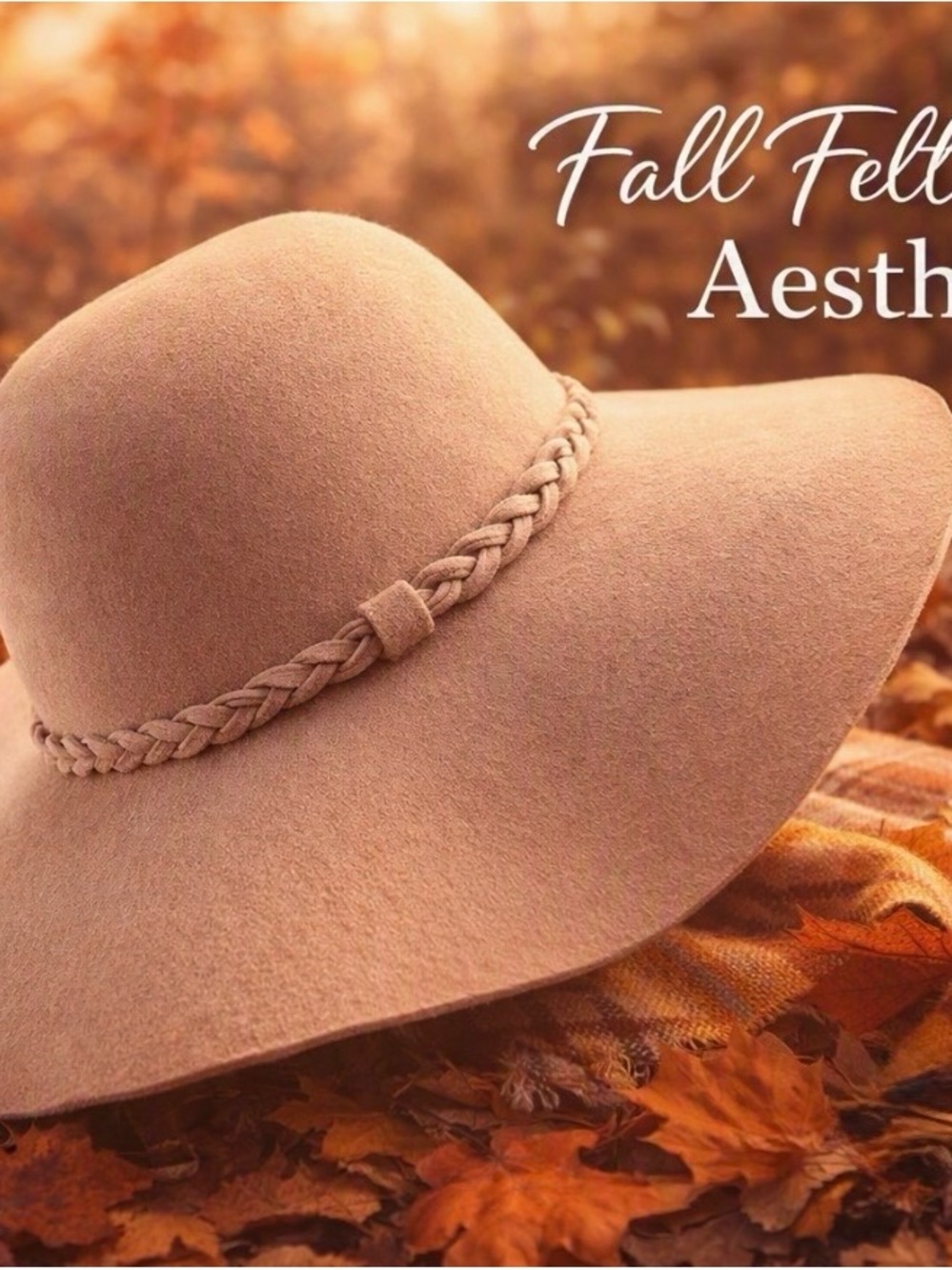 Felt Floppy Braided Band Wide-Brim Hat - Beige